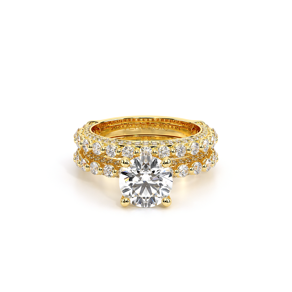 Round Pavé 18k Yellow Gold Engagement Ring - CTR-0488