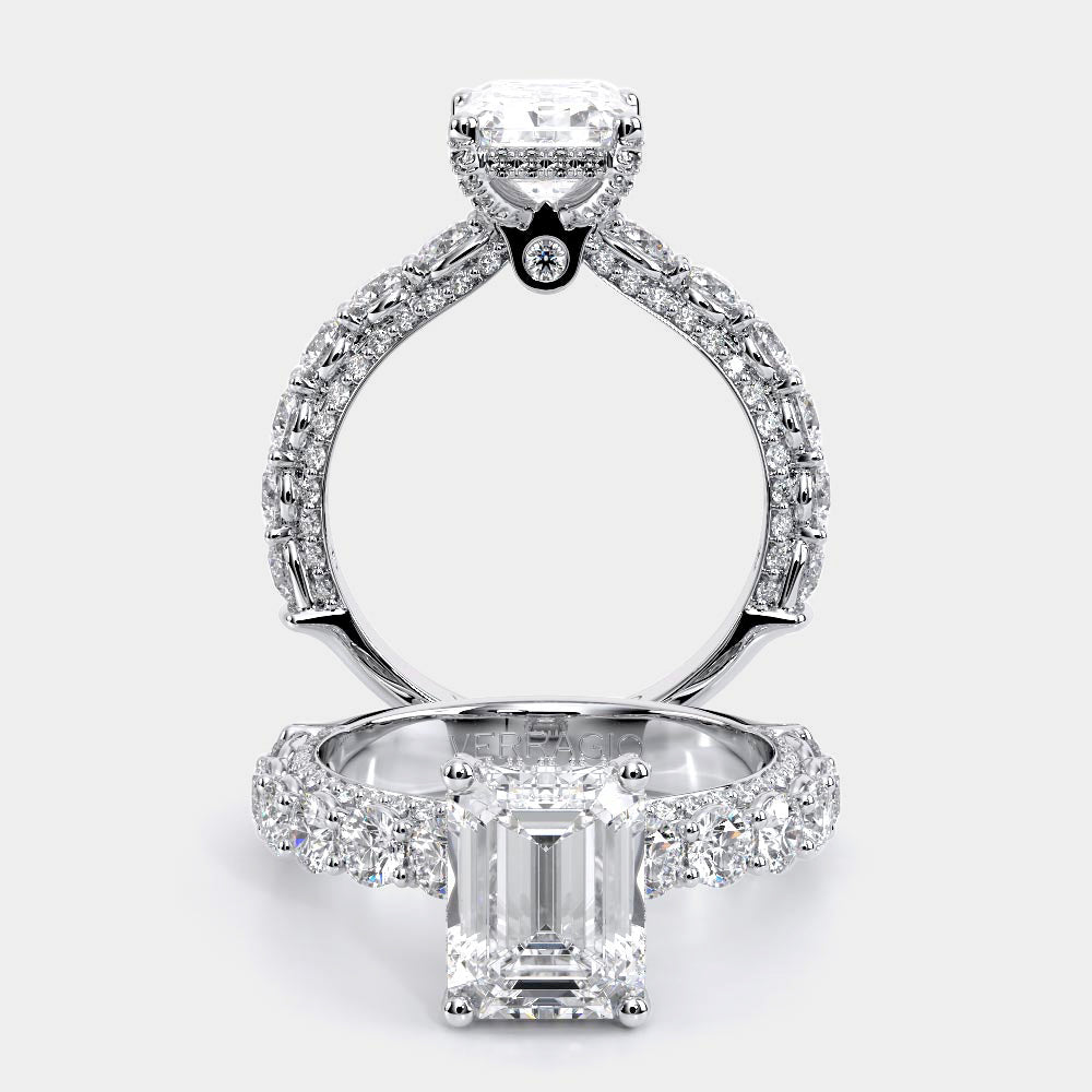 Emerald Pavé Platinum Engagement Ring - CTR-0489