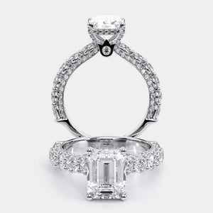 Emerald Pavé Platinum Engagement Ring - CTR-0489