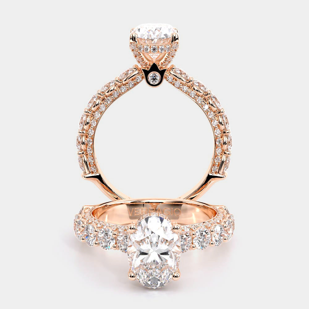 Oval Pavé 14K Rose Gold Engagement Ring - CTR-0489