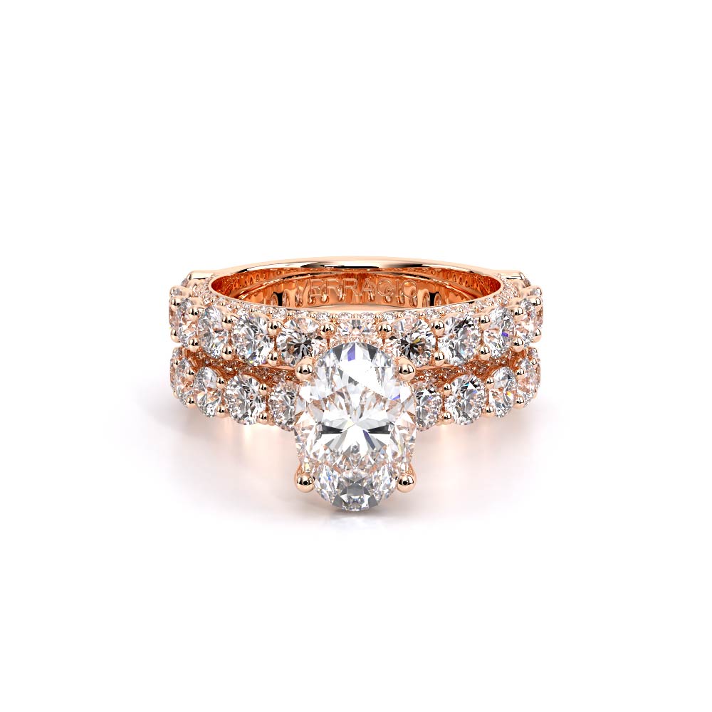 Oval Pavé 18K Rose Gold Engagement Ring - CTR-0489
