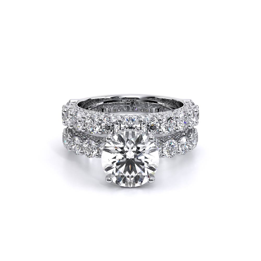 Round Pavé Platinum Engagement Ring - CTR-0489