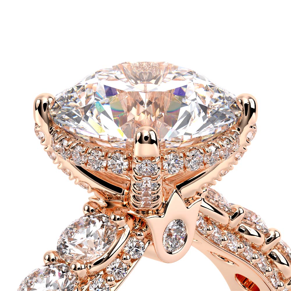 Round Pavé 18K Rose Gold Engagement Ring - CTR-0489
