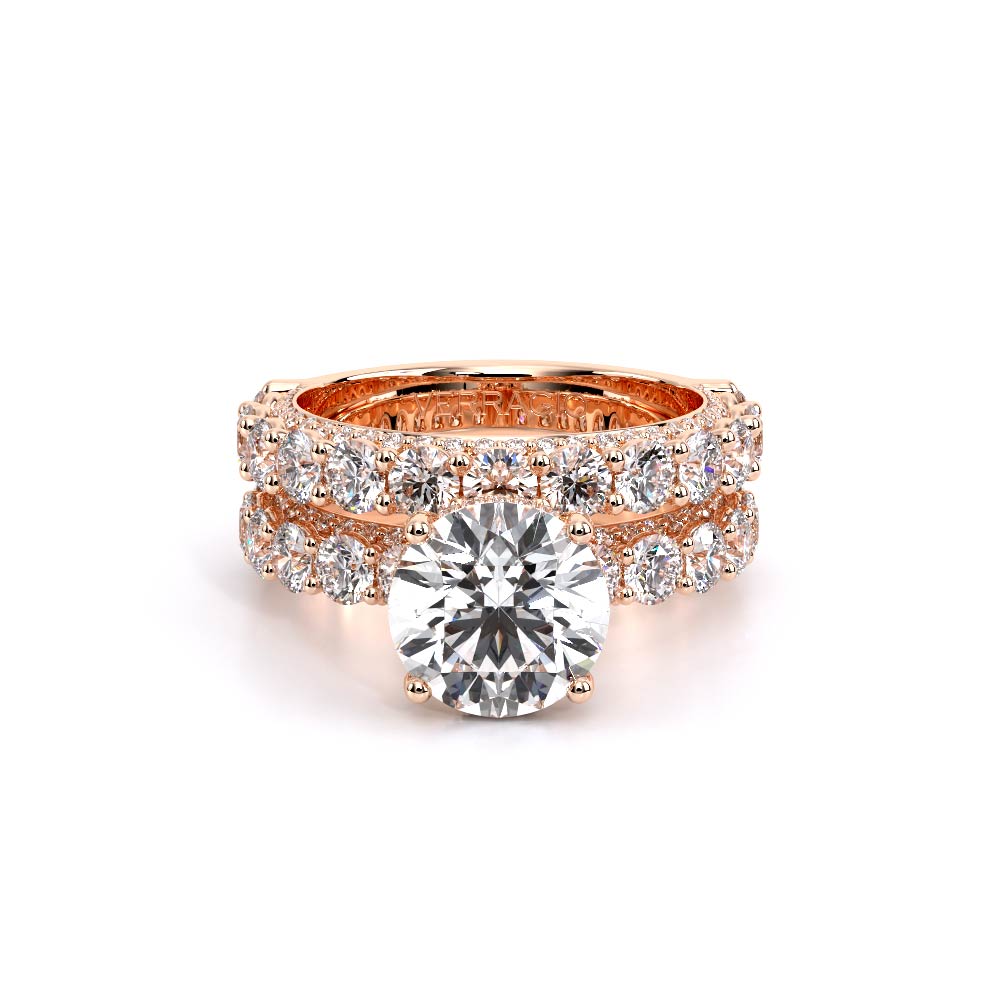 Round Pavé 18K Rose Gold Engagement Ring - CTR-0489