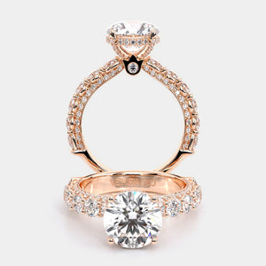 Round Pavé 18K Rose Gold Engagement Ring - CTR-0489