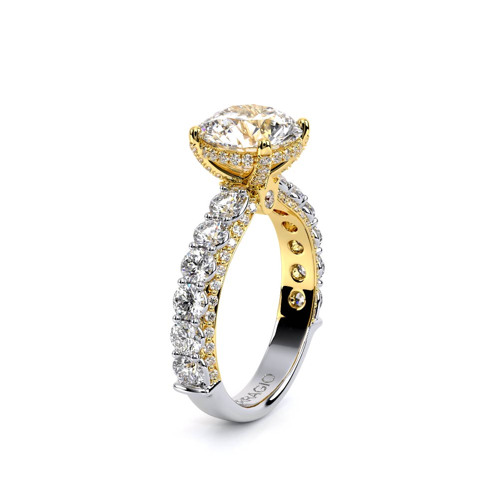 Round Pavé Yellow and White Gold Engagement Ring - CTR-0489