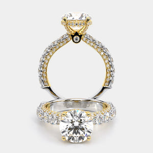 Round Pavé 18K Yellow and White Gold Engagement Ring - CTR-0489