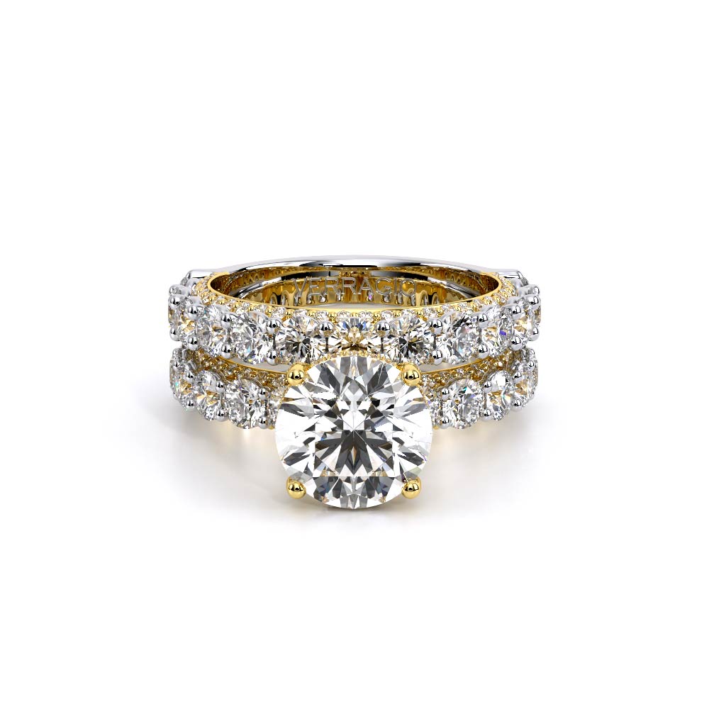 Round Pavé 18K Yellow and White Gold Engagement Ring - CTR-0489