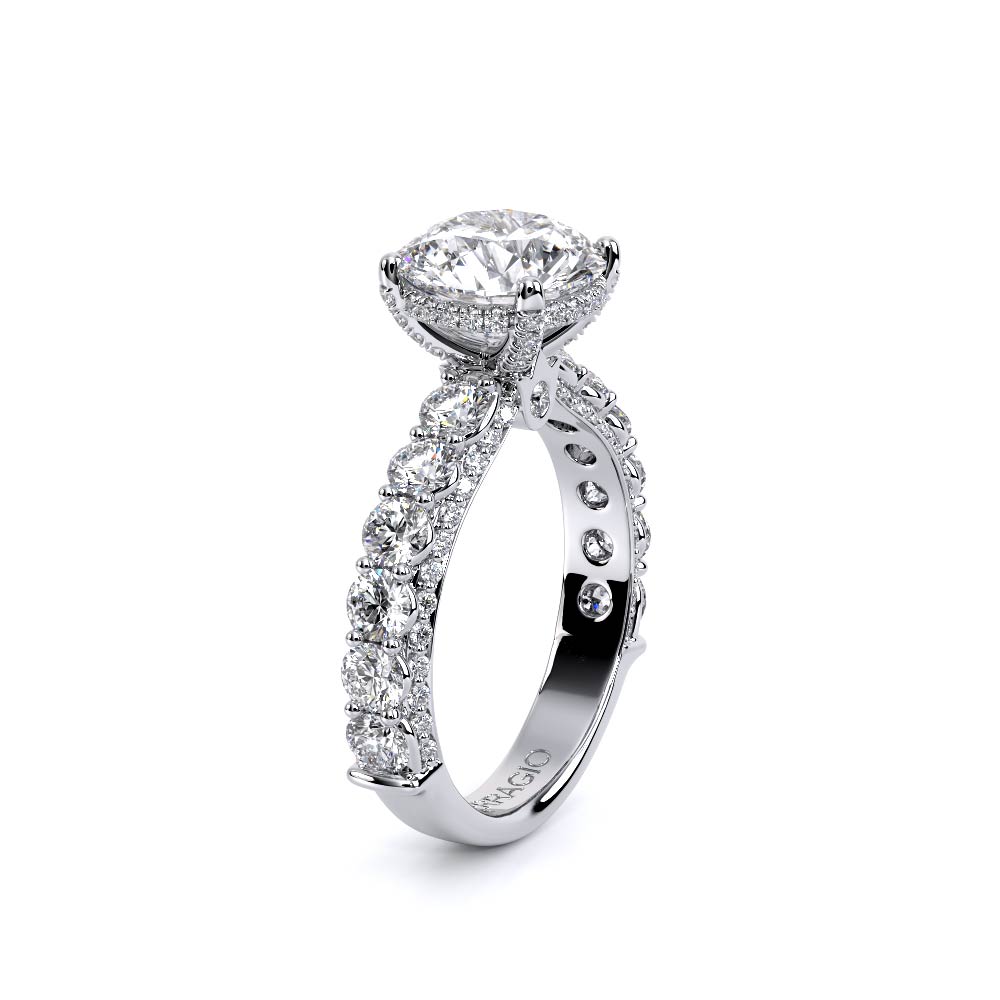 Round Pavé 18K White Gold Engagement Ring - CTR-0489
