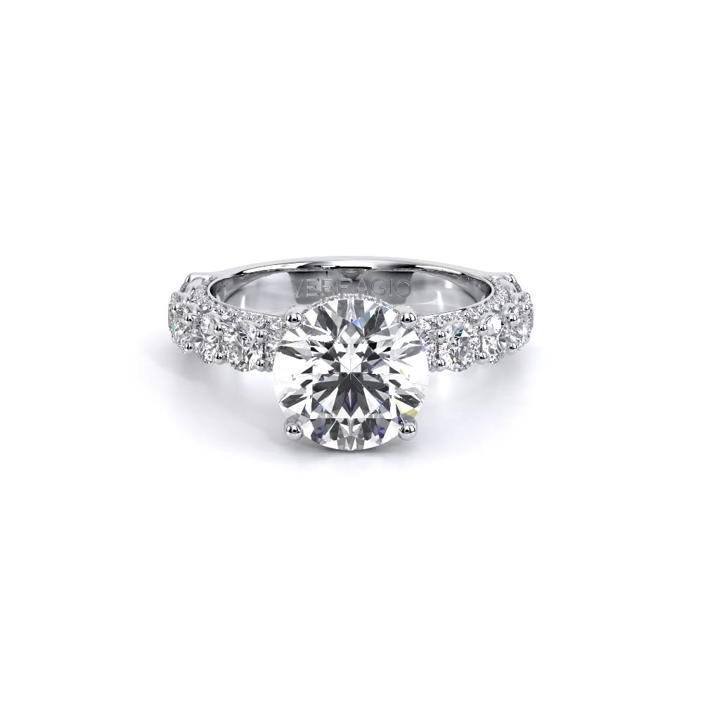 Round Pavé 18K White Gold Engagement Ring - CTR-0489