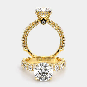 Round Pavé 18K Yellow Gold Engagement Ring - CTR-0489