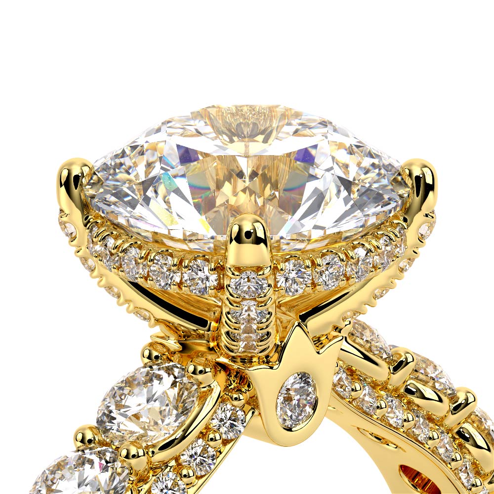 Round Pavé 18K Yellow Gold Engagement Ring - CTR-0489