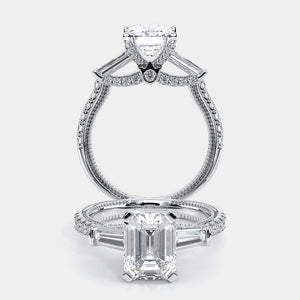 Emerald Three-Stone Platinum Engagement Ring - REN-991