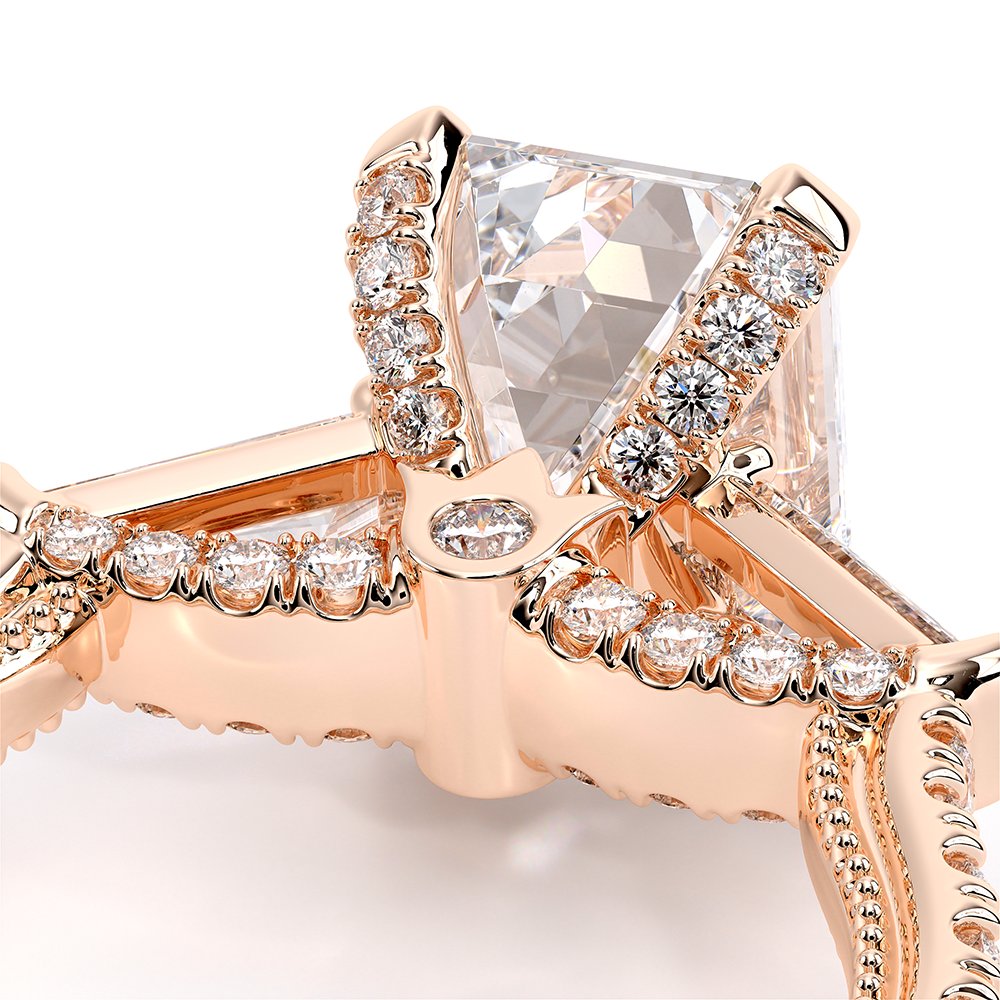 Emerald Three-Stone 14k Rose Gold Engagement Ring - REN-991