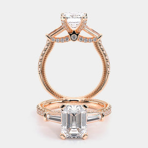 Emerald Three-Stone 14k Rose Gold Engagement Ring - REN-991