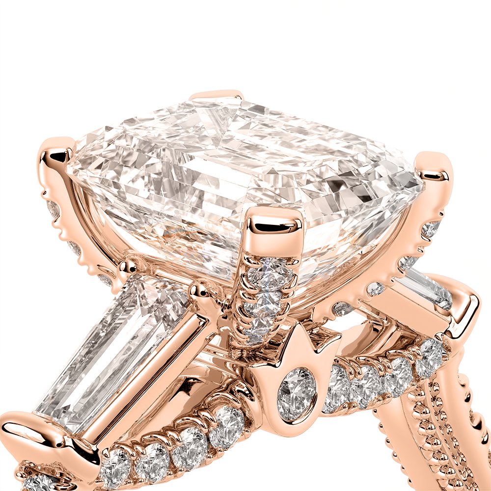 Emerald Three-Stone 14k Rose Gold Engagement Ring - REN-991