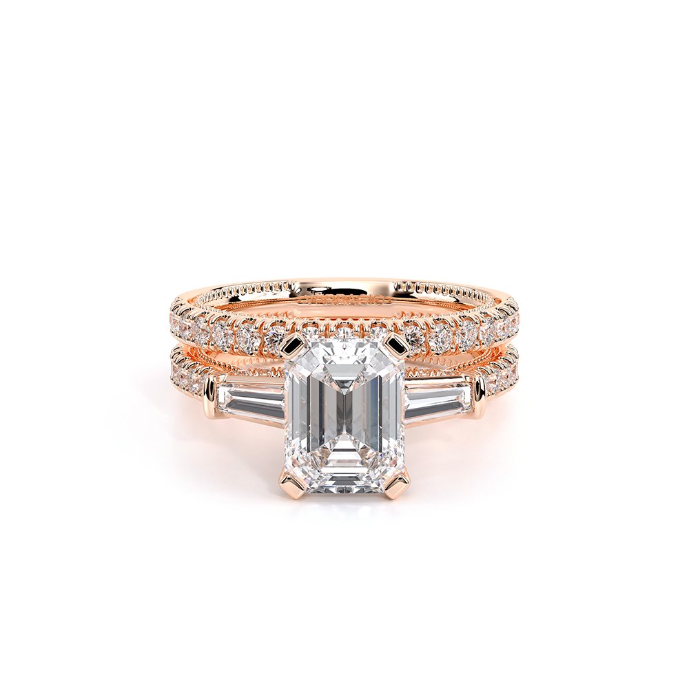 Emerald Three-Stone 14k Rose Gold Engagement Ring - REN-991