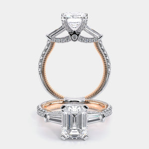 Emerald Three-Stone 14k Rose and White Gold Engagement Ring - REN-991