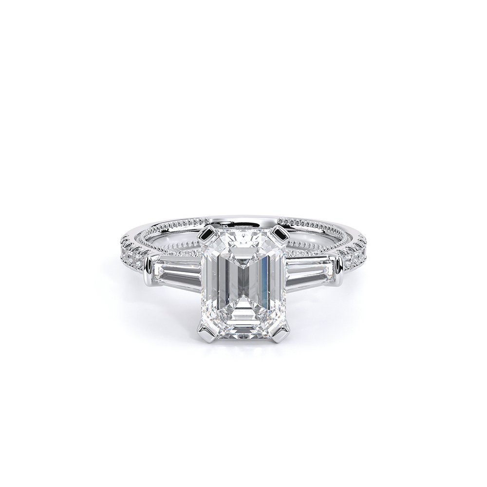 Emerald Three-Stone 18k Rose Gold Engagement Ring - REN-991