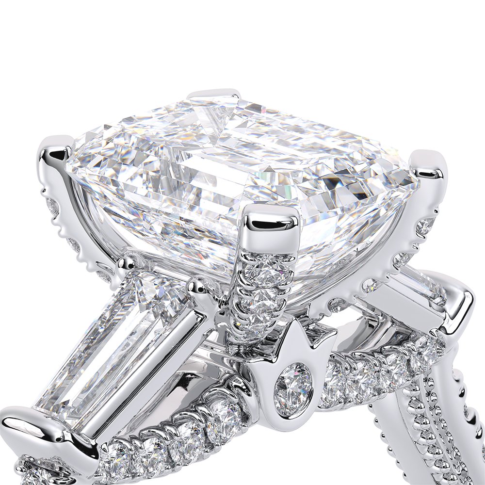 Emerald Three-Stone 18k White Gold Engagement Ring - REN-991