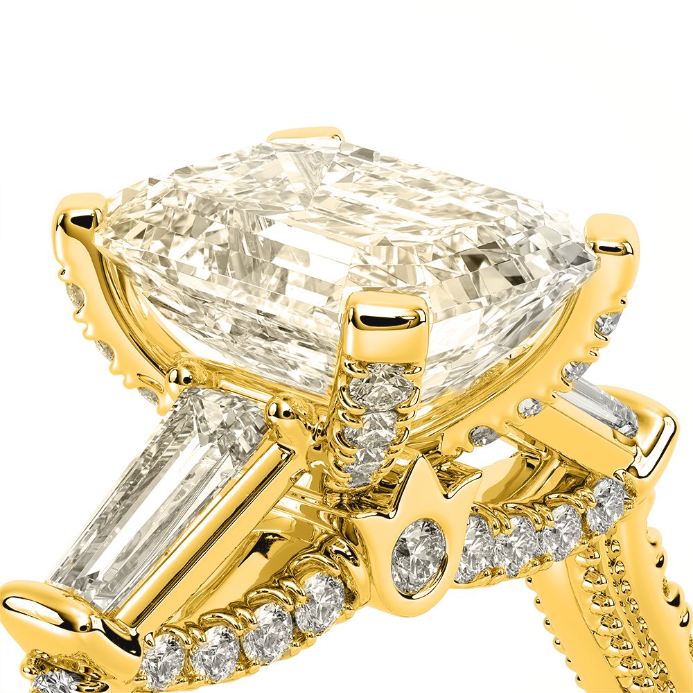 Emerald Three-Stone 14k Yellow Gold Engagement Ring - REN-991