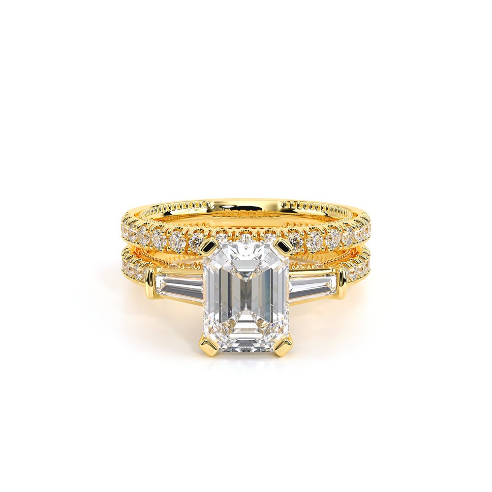 Emerald Three-Stone 14k Yellow Gold Engagement Ring - REN-991