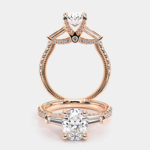 Oval Three-Stone 14k Rose Gold Engagement Ring - REN-991