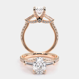Oval Three-Stone 18k Rose Gold Engagement Ring - REN-991