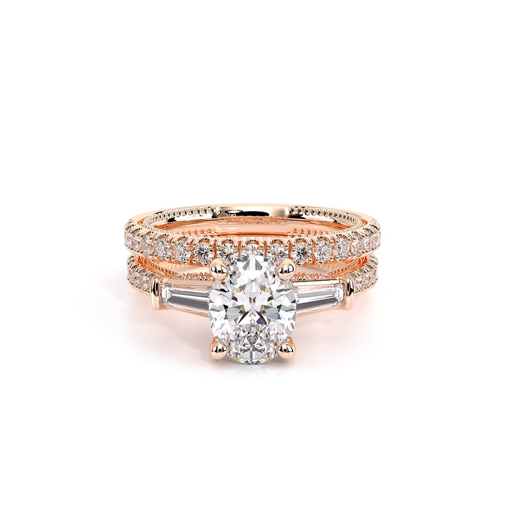Oval Three-Stone 18k Rose Gold Engagement Ring - REN-991