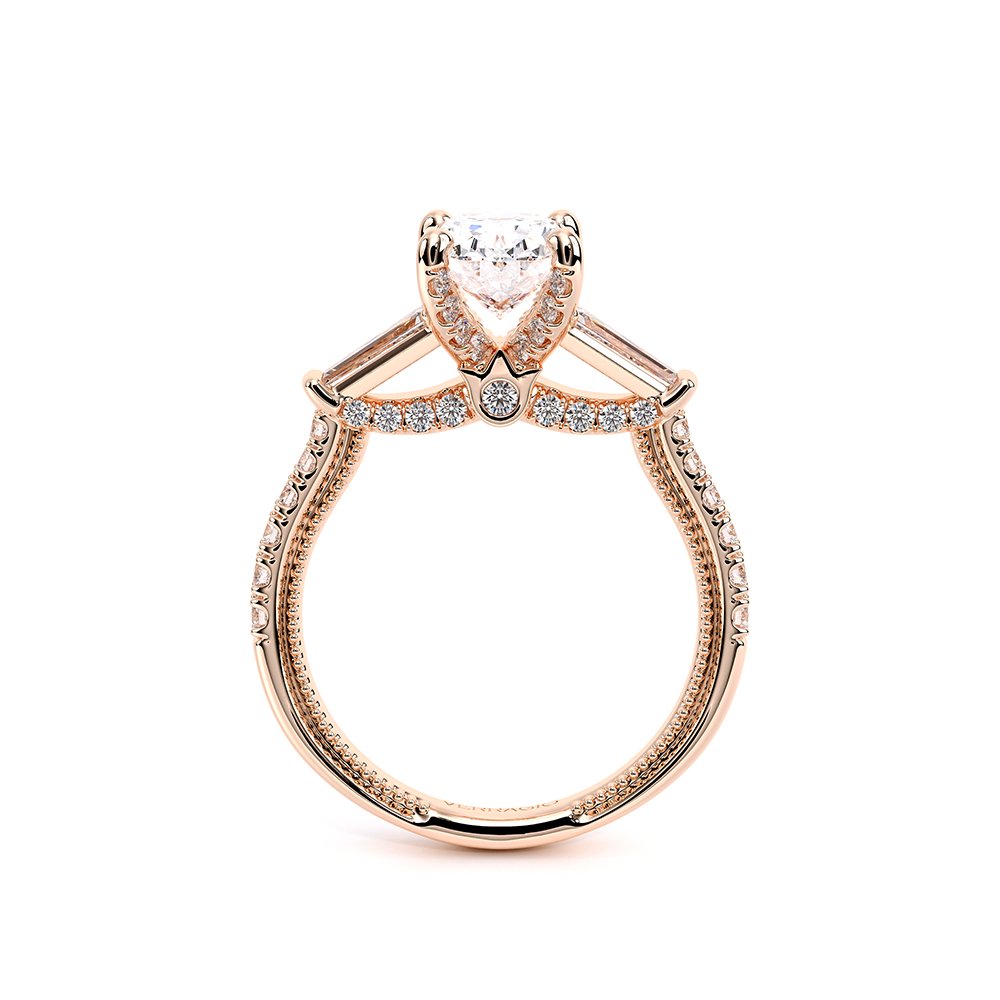 Oval Three-Stone 18k Rose Gold Engagement Ring - REN-991
