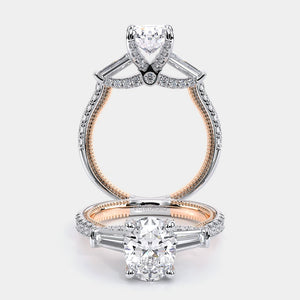 Oval Three-Stone 18k Rose and White Gold Engagement Ring - REN-991