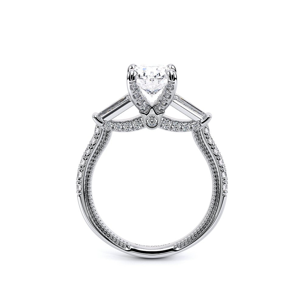 Oval Three-Stone 14k White Gold Engagement Ring - REN-991