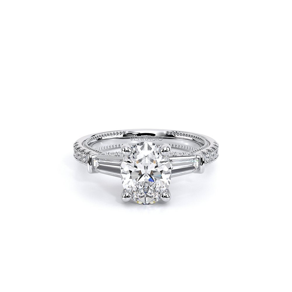 Oval Three-Stone 18k White Gold Engagement Ring - REN-991