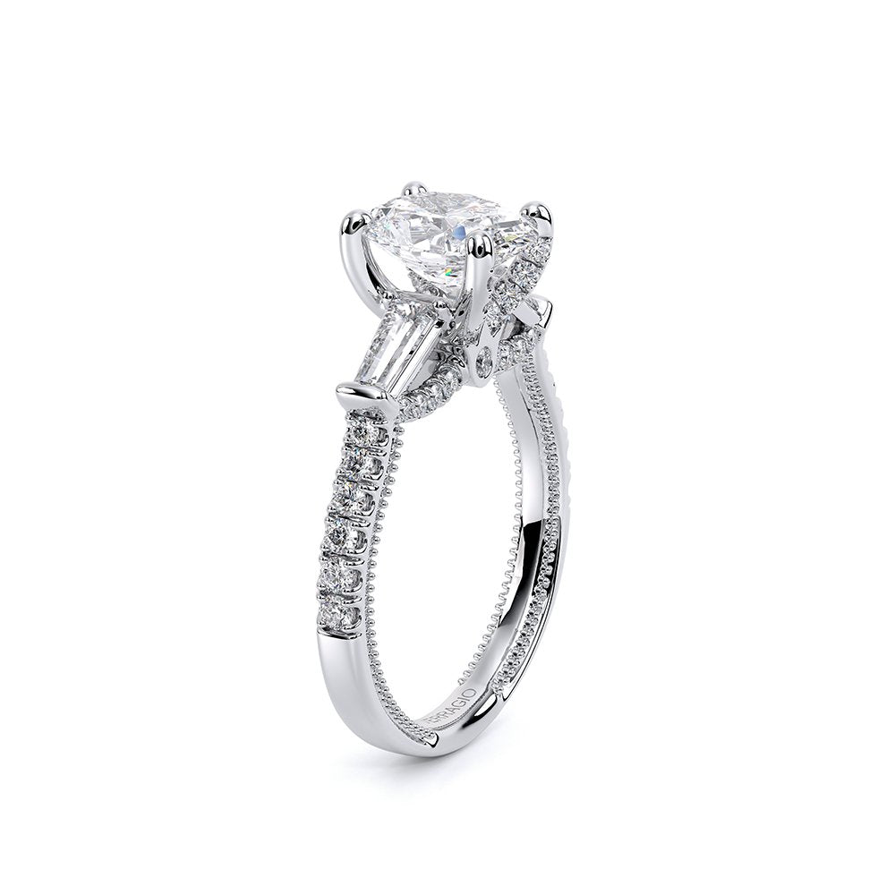 Oval Three-Stone 18k White Gold Engagement Ring - REN-991