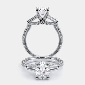 Oval Three-Stone 18k White Gold Engagement Ring - REN-991