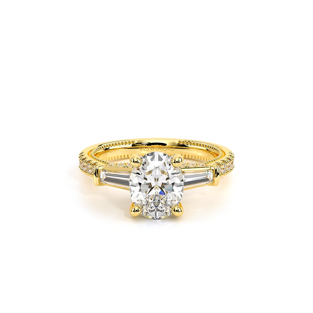 Oval Three-Stone 14k Yellow Gold Engagement Ring - REN-991