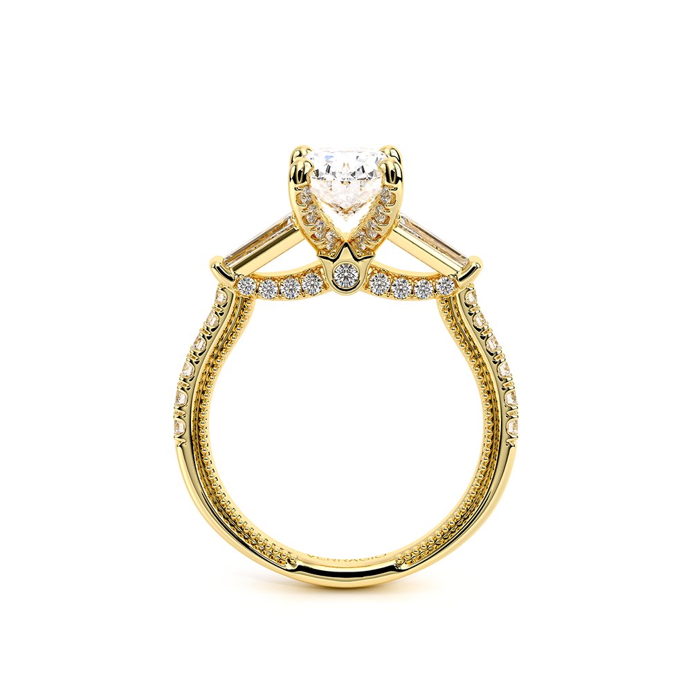 Oval Three-Stone 18k Yellow Gold Engagement Ring - REN-991