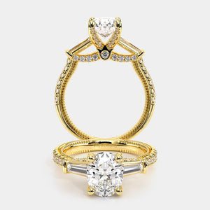 Oval Three-Stone 18k Yellow Gold Engagement Ring - REN-991