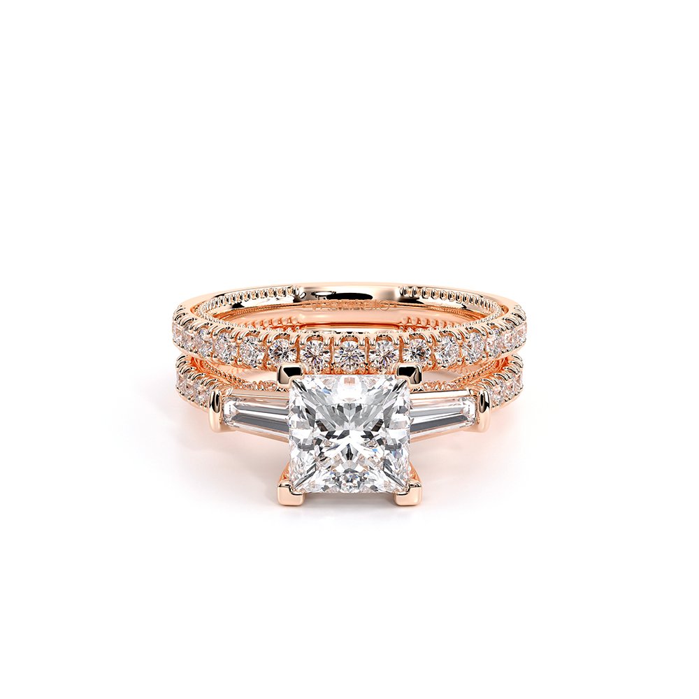 Princess Three-Stone 18k Rose Gold Engagement Ring - REN-991