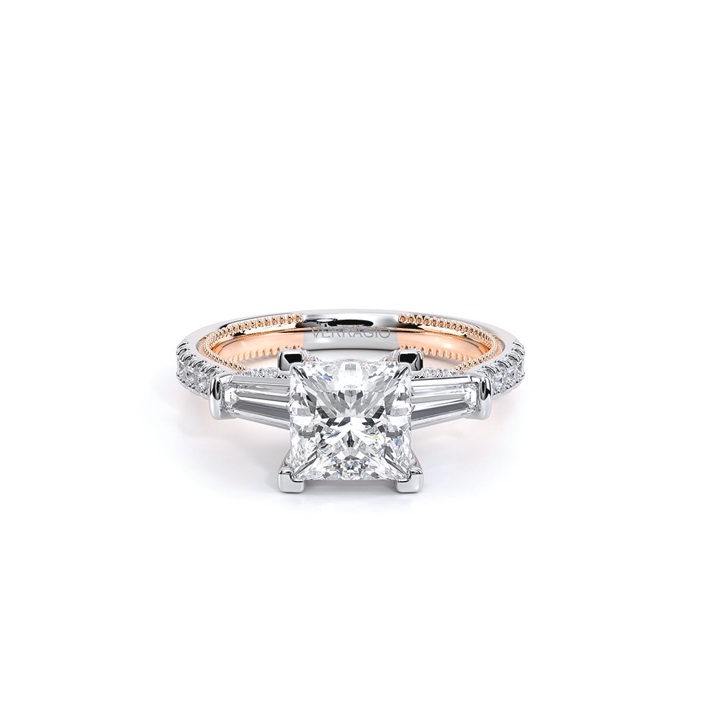 Princess Three-Stone 14k Rose and White Gold Engagement Ring - REN-991