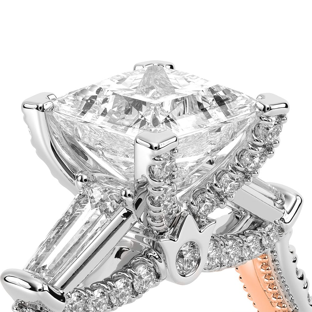 Princess Three-Stone 18k Rose and White Gold Engagement Ring - REN-991