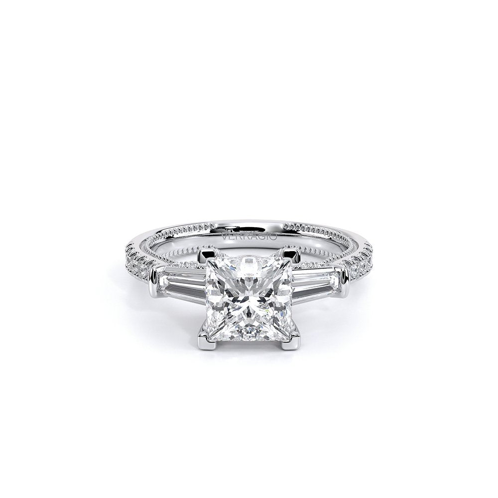 Princess Three-Stone 14k White Gold Engagement Ring - REN-991