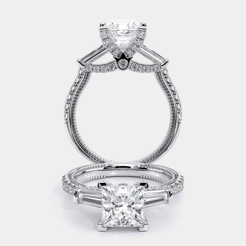 Princess Three-Stone 14k White Gold Engagement Ring - REN-991