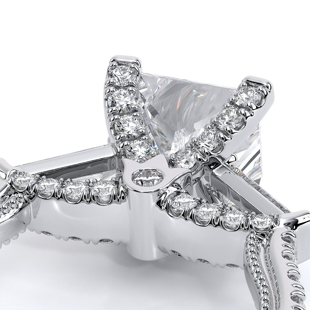 Princess Three-Stone 18k White Gold Engagement Ring - REN-991