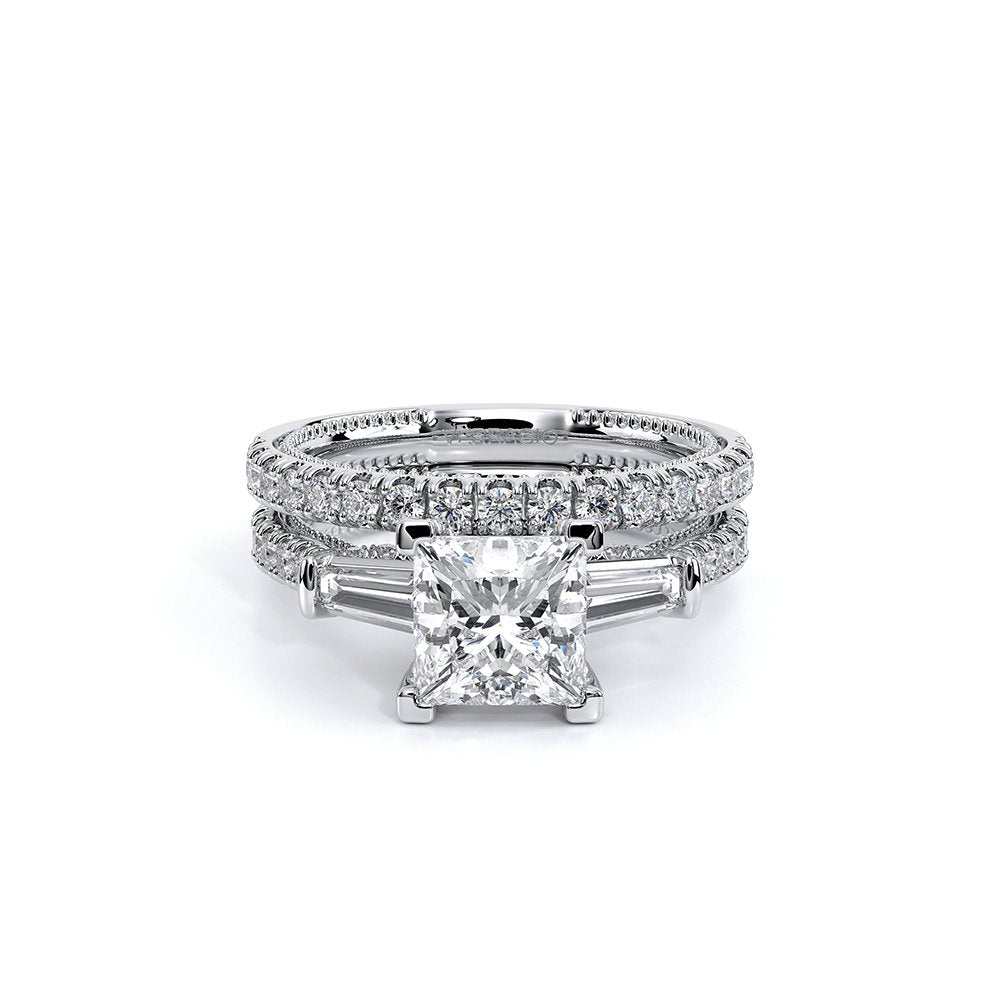 Princess Three-Stone 18k White Gold Engagement Ring - REN-991