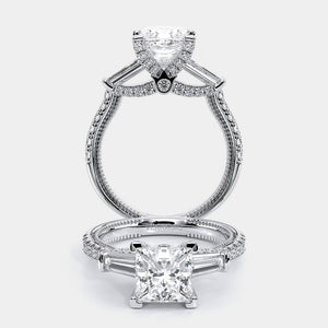 Princess Three-Stone 18k White Gold Engagement Ring - REN-991