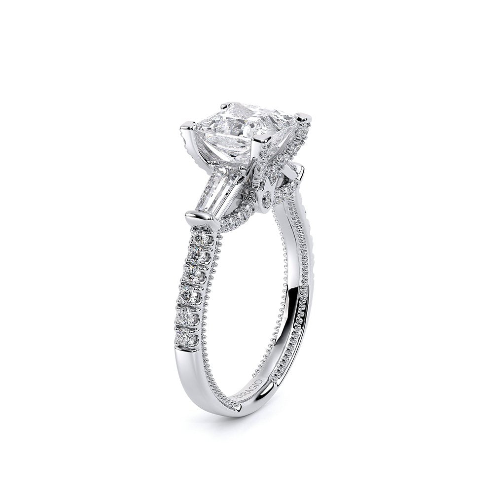 Princess Three-Stone 18k White Gold Engagement Ring - REN-991