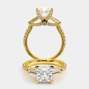 Princess Three-Stone 14k Yellow Gold Engagement Ring - REN-991