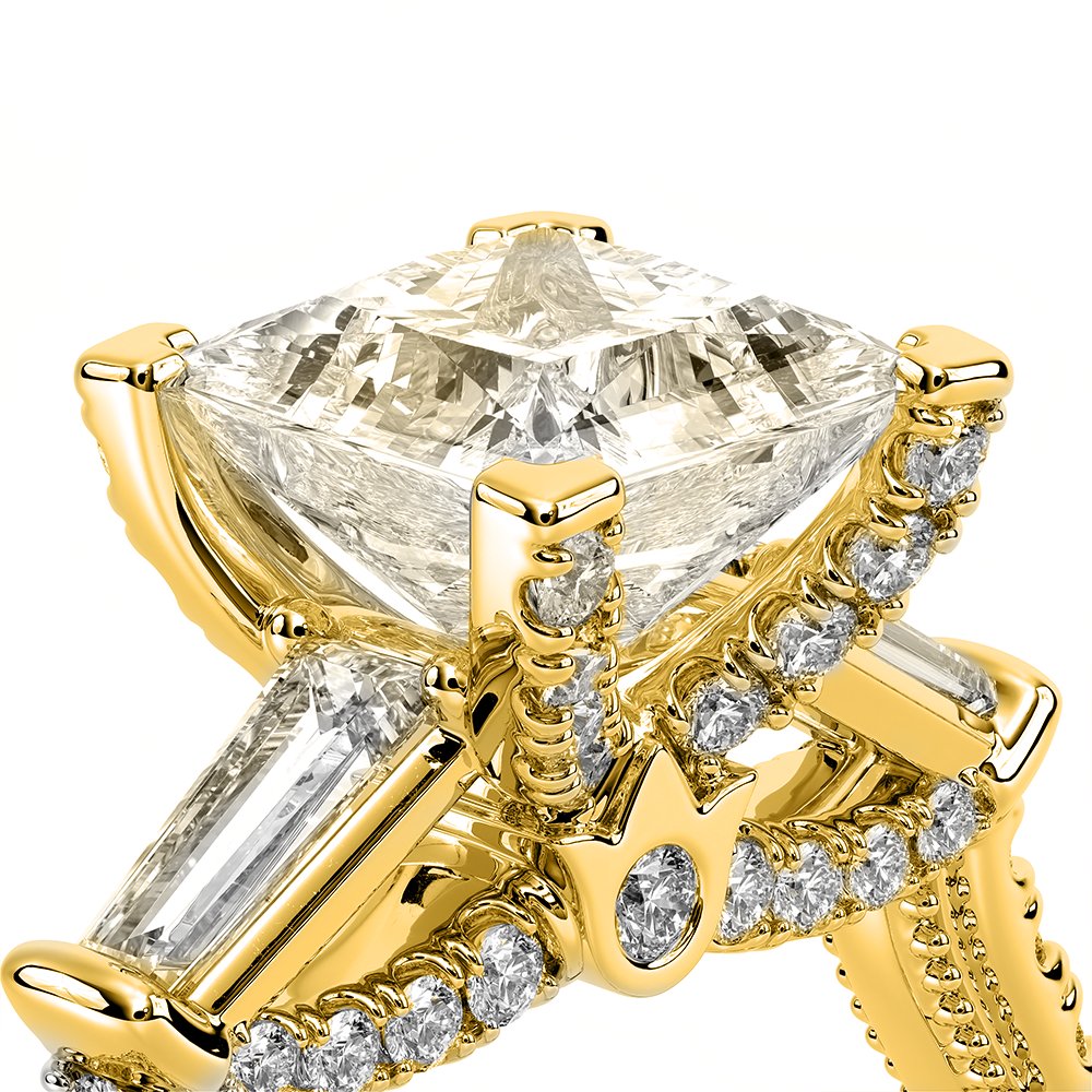 Princess Three-Stone 18k Yellow Gold Engagement Ring - REN-991