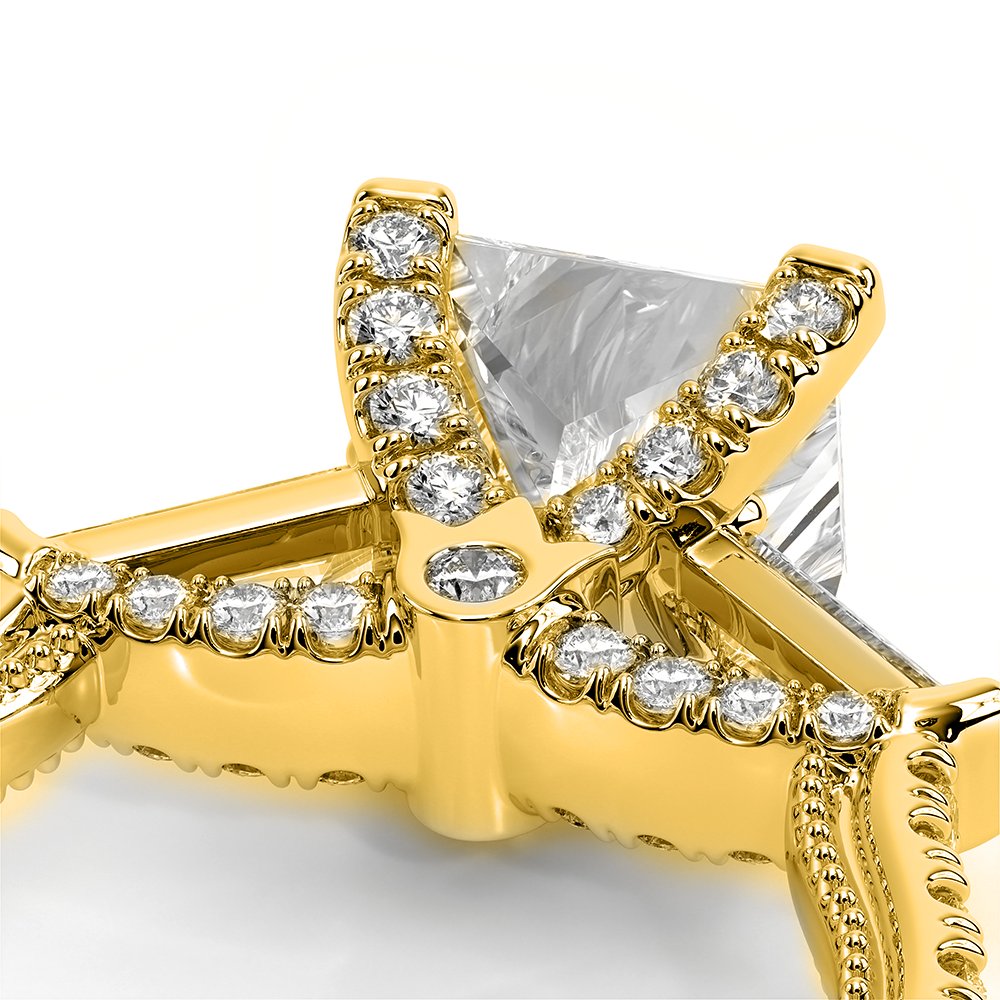 Princess Three-Stone 18k Yellow Gold Engagement Ring - REN-991